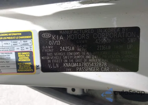 2013 Kia Optima Lx from USA, damaged, VIN KNAGM4A78D5432878